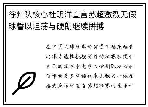 徐州队核心杜明洋直言苏超激烈无假球誓以坦荡与硬朗继续拼搏 徐州队核心杜明洋直言苏超激烈无假球誓以坦荡与硬朗继续拼搏